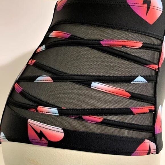 TORRID SWIM BOTTOM - HIGH WAIST LATTICE HEARTS BOLT SWIM BRIEF - Large / Size 12 - Picture 3 of 8